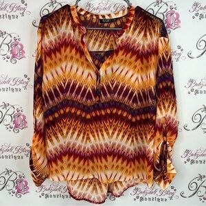 a.n.a blouse orange red purple white buttons Women's Vibrant Chevron Blouse